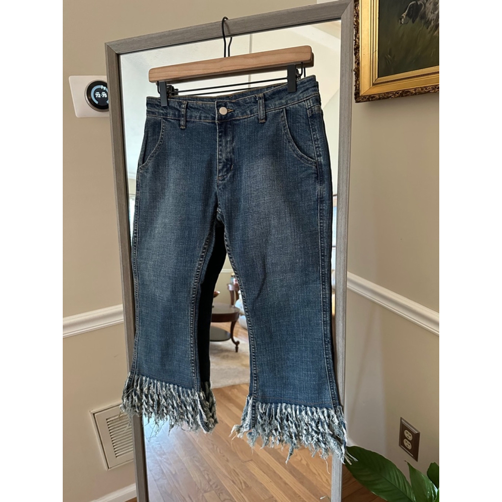 Hayden Jeans Blue Size 27 Crop Fringe Hem Destroyed